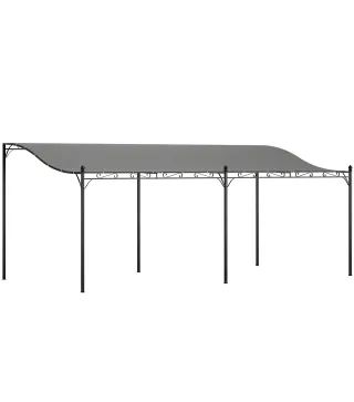 Pérgola de Pared 3x6 m con Techo Inclinado Orificios de Drenaje y Estructura Metálica Gris Oscuro