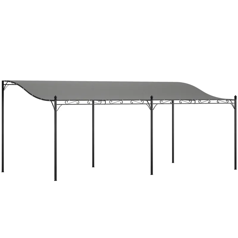 Pérgola de Pared 3x6 m con Techo Inclinado Orificios de Drenaje y Estructura Metálica Gris Oscuro