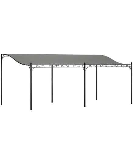 Pérgola de Pared 3x6 m con Techo Inclinado Orificios de Drenaje y Estructura Metálica Gris Oscuro