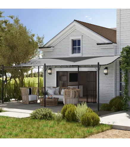 Pérgola de Pared 3x6 m con Techo Inclinado Orificios de Drenaje y Estructura Metálica Gris Oscuro