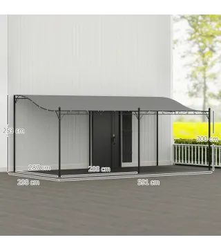 Pérgola de Pared 3x6 m con Techo Inclinado Orificios de Drenaje y Estructura Metálica Gris Oscuro