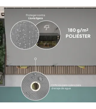 Pérgola de Pared 3x6 m con Techo Inclinado Orificios de Drenaje y Estructura Metálica Gris Oscuro