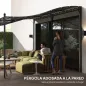 Pérgola de Pared 3x6 m con Techo Inclinado Orificios de Drenaje y Estructura Metálica Gris Oscuro