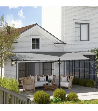 Pérgola de Pared 3x6 m con Techo Inclinado Orificios de Drenaje y Estructura Metálica Gris Oscuro