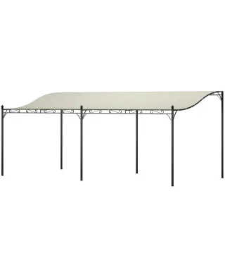 Pérgola de Pared 3x6 m con Techo Inclinado Orificios de Drenaje y Estructura Metálica Blanco Crema