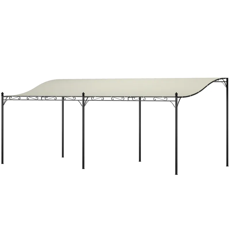 Pérgola de Pared 3x6 m con Techo Inclinado Orificios de Drenaje y Estructura Metálica Blanco Crema