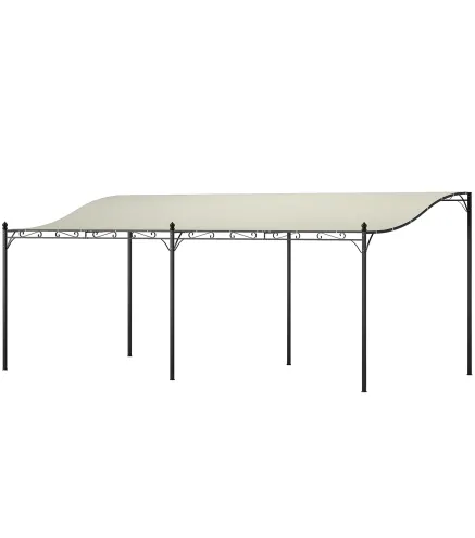 Pérgola de Pared 3x6 m con Techo Inclinado Orificios de Drenaje y Estructura Metálica Blanco Crema