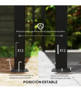 Pérgola de Pared 3x6 m con Techo Inclinado Orificios de Drenaje y Estructura Metálica Blanco Crema