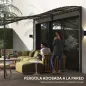 Pérgola de Pared 3x6 m con Techo Inclinado Orificios de Drenaje y Estructura Metálica Blanco Crema