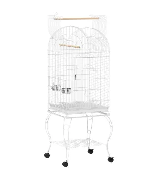 Jaula para Pájaros con Ruedas y Estante 51x51x153 cm con Parte Superior Abatible Comederos y Bandeja Extraíble Blanco