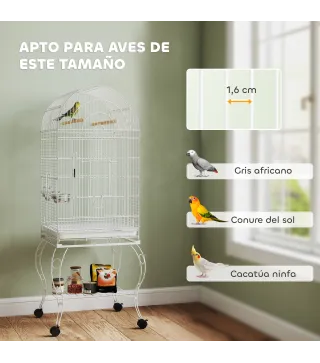 Jaula para Pájaros con Ruedas y Estante 51x51x153 cm con Parte Superior Abatible Comederos y Bandeja Extraíble Blanco