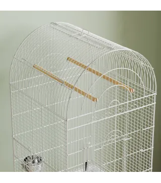 Jaula para Pájaros con Ruedas y Estante 51x51x153 cm con Parte Superior Abatible Comederos y Bandeja Extraíble Blanco