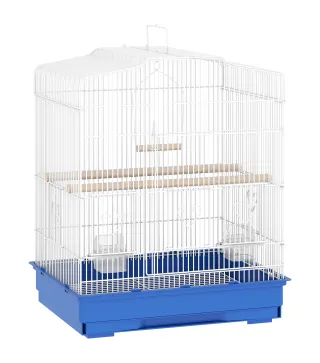 Jaula para Pájaros Pajarera de Acero con 2 Comederos 2 Perchas Columpio y Bandeja Extraíble Asa 46,5x36x59 cm Azul