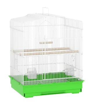 Jaula para Pájaros Pajarera de Acero con 2 Comederos 2 Perchas Columpio y Bandeja Extraíble Asa 46,5x36x59 cm Verde