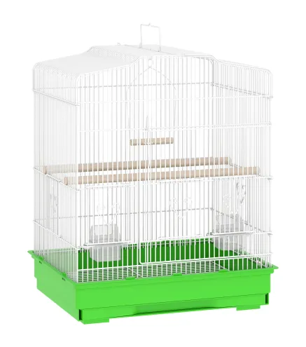 Jaula para Pájaros Pajarera de Acero con 2 Comederos 2 Perchas Columpio y Bandeja Extraíble Asa 46,5x36x59 cm Verde