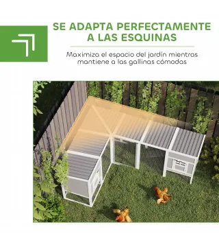 Gallinero de Madera Grande Exterior en L para Esquina con 2 Nidos Corral Bandejas Extraíbles 251x192x103 cm Gris