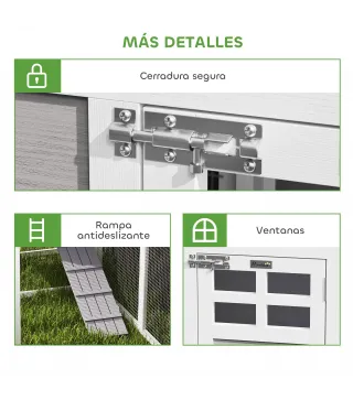 Gallinero de Madera Grande Exterior en L para Esquina con 2 Nidos Corral Bandejas Extraíbles 251x192x103 cm Gris