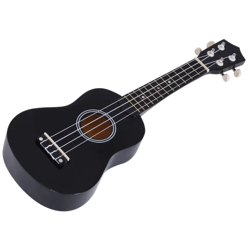 Ukelele Soprano para Principiantes con 4 Cuerdas de Nylon Ajustables Juguete educativo 53x17,5x6,2cm Negro