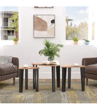 3 Mesitas de Café Mesa de Centro Minimalista Patas de Acero con Funda de Plástico Mesa Nido para Salón Sofá 56x54.2x45.4cm