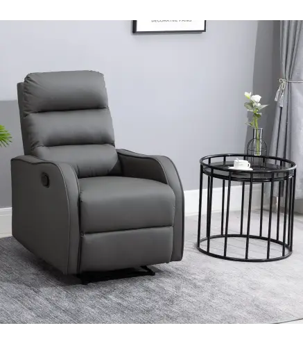 Sillón Relax Reclinable Sofá Relax Tapizado en PU con Reposapiés Retráctil para Dormitorio Salón 65x89x100 cm Gris