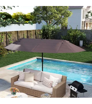 Sombrilla Doble para Jardín 460x270x240 cm Parasol Anti UV con Manivela para Exterior Patio Terraza Piscina Color Gris