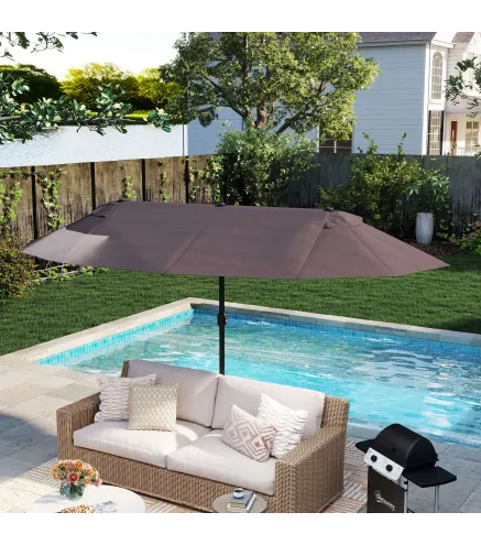 Sombrilla Doble para Jardín 460x270x240 cm Parasol Anti UV con Manivela para Exterior Patio Terraza Piscina Color Gris