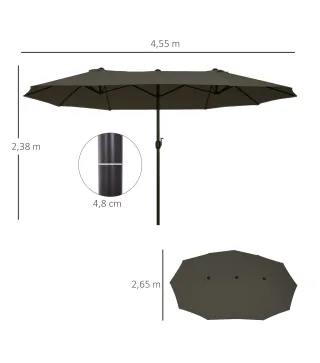Sombrilla Doble para Jardín 460x270x240 cm Parasol Anti UV con Manivela para Exterior Patio Terraza Piscina Color Gris