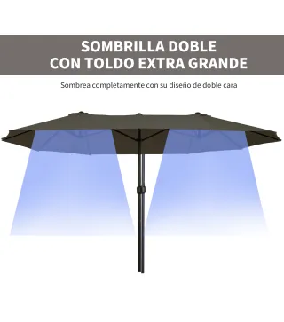 Sombrilla Doble para Jardín 460x270x240 cm Parasol Anti UV con Manivela para Exterior Patio Terraza Piscina Color Gris