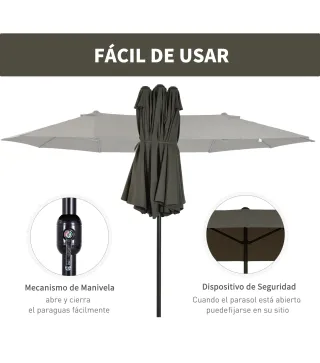 Sombrilla Doble para Jardín 460x270x240 cm Parasol Anti UV con Manivela para Exterior Patio Terraza Piscina Color Gris