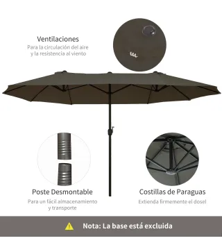 Sombrilla Doble para Jardín 460x270x240 cm Parasol Anti UV con Manivela para Exterior Patio Terraza Piscina Color Gris