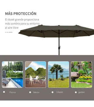 Sombrilla Doble para Jardín 460x270x240 cm Parasol Anti UV con Manivela para Exterior Patio Terraza Piscina Color Gris