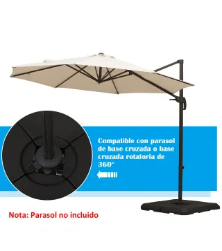 Set de 4 Piezas Soporte de Parasol Base para Sombrilla Terreza o Jardín Rellenable de 80 kg de Agua o 120 kg de Arena Estable 10