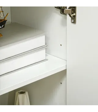 Aparador de Salón Moderno Aparador de Cocina con 2 Puertas 3 Cajones y Patas de Madera de Pino 90x32x80 cm Blanco