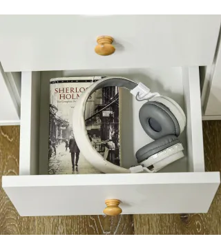 Aparador de Salón Moderno Aparador de Cocina con 2 Puertas 3 Cajones y Patas de Madera de Pino 90x32x80 cm Blanco