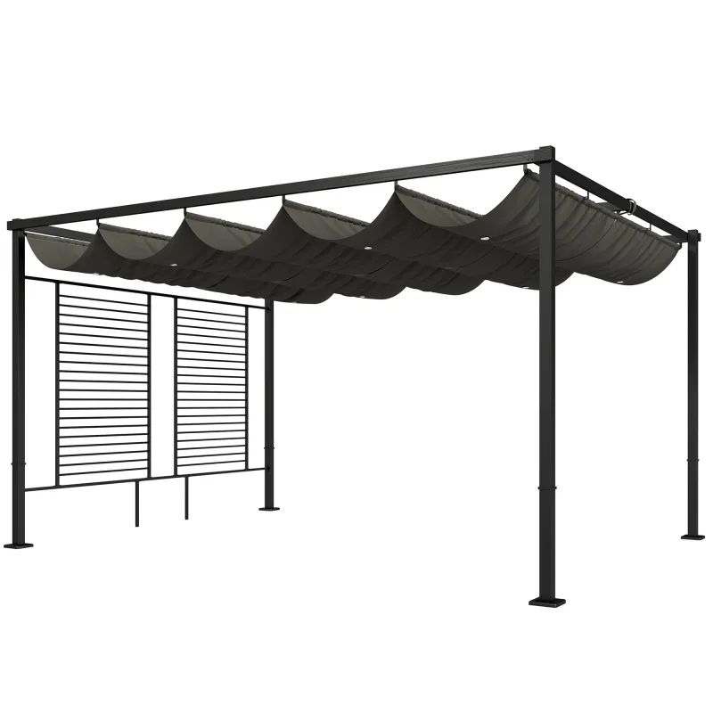Pérgola de Jardín 4x3 m con Techo Retráctil 2 Paneles de Privacidad UPF50+ Cenador de Jardín para Patio Exterior Gris