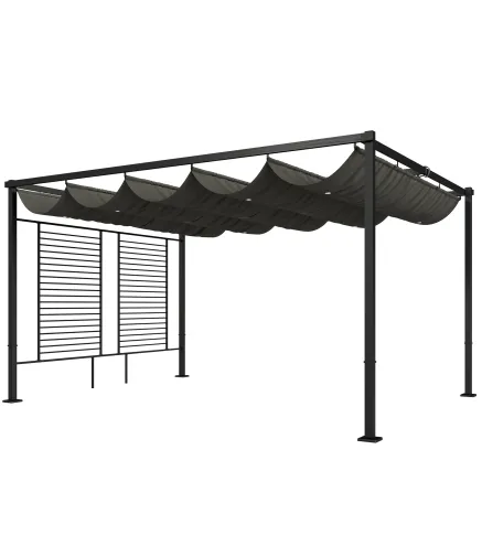 Pérgola de Jardín 4x3 m con Techo Retráctil 2 Paneles de Privacidad UPF50+ Cenador de Jardín para Patio Exterior Gris