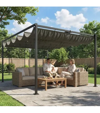 Pérgola de Jardín 4x3 m con Techo Retráctil 2 Paneles de Privacidad UPF50+ Cenador de Jardín para Patio Exterior Gris