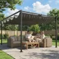 Outsunny Pérgola de Jardín 4x3 m con Techo Retráctil 2 Paneles de Privacidad UPF50+ Cenador de Jardín para Patio Exterior Gris