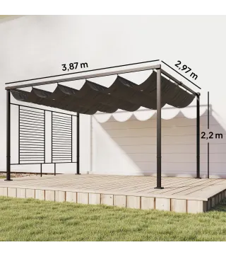 Pérgola de Jardín 4x3 m con Techo Retráctil 2 Paneles de Privacidad UPF50+ Cenador de Jardín para Patio Exterior Gris