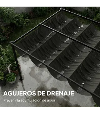Pérgola de Jardín 4x3 m con Techo Retráctil 2 Paneles de Privacidad UPF50+ Cenador de Jardín para Patio Exterior Gris