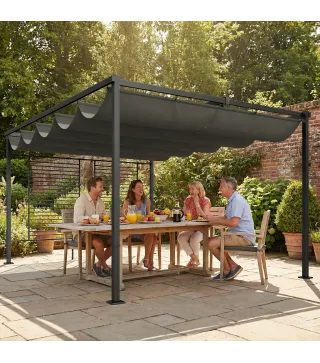 Pérgola de Jardín 4x3 m con Techo Retráctil 2 Paneles de Privacidad UPF50+ Cenador de Jardín para Patio Exterior Gris