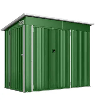Cobertizo de Jardín Exterior 2,7 m² 234x132x185 cm con Triple Puerta Cerradura y Ranuras de Ventilación Verde