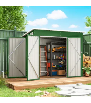 Cobertizo de Jardín Exterior 2,7 m² 234x132x185 cm con Triple Puerta Cerradura y Ranuras de Ventilación Verde