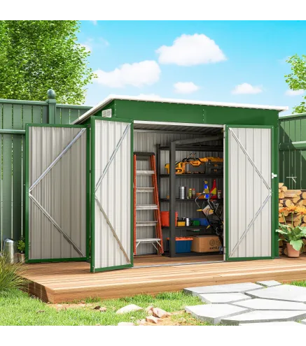 Cobertizo de Jardín Exterior 2,7 m² 234x132x185 cm con Triple Puerta Cerradura y Ranuras de Ventilación Verde