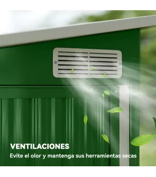 Cobertizo de Jardín Exterior 2,7 m² 234x132x185 cm con Triple Puerta Cerradura y Ranuras de Ventilación Verde