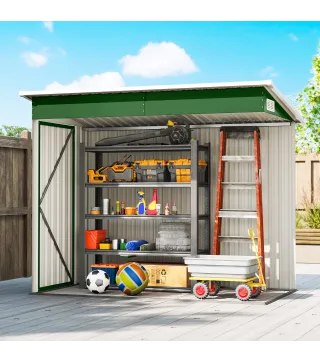 Cobertizo de Jardín Exterior 2,7 m² 234x132x185 cm con Triple Puerta Cerradura y Ranuras de Ventilación Verde