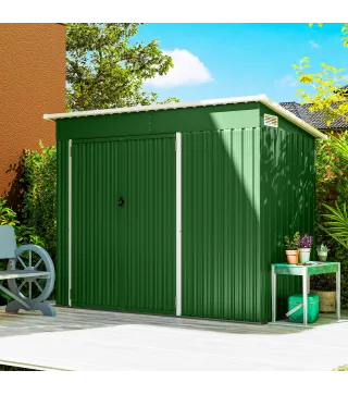 Cobertizo de Jardín Exterior 2,7 m² 234x132x185 cm con Triple Puerta Cerradura y Ranuras de Ventilación Verde