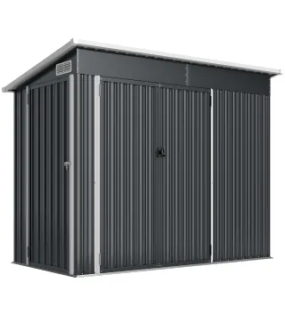 Cobertizo de Jardín Exterior 2,7 m² 234x132x185 cm con Triple Puerta Cerradura y Ranuras de Ventilación Gris