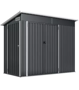 Cobertizo de Jardín Exterior 2,7 m² 234x132x185 cm con Triple Puerta Cerradura y Ranuras de Ventilación Gris