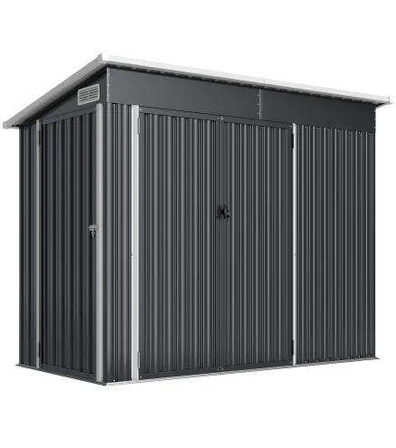 Cobertizo de Jardín Exterior 2,7 m² 234x132x185 cm con Triple Puerta Cerradura y Ranuras de Ventilación Gris